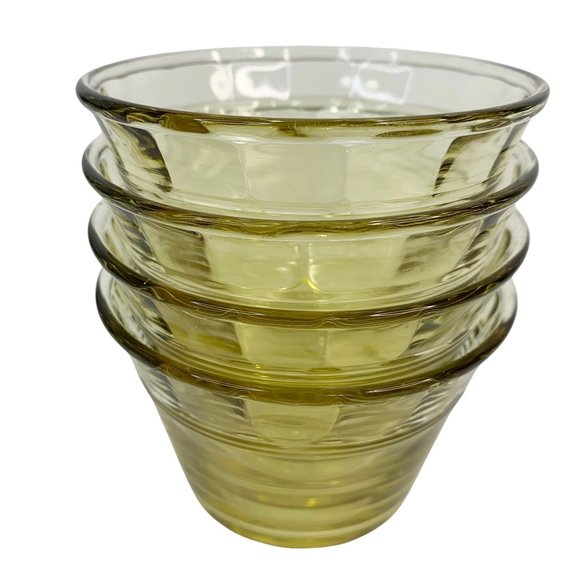 Vtg Custard Cup Set of 4 Amber Yellow Glass Mexico Forte Crista Flan Dessert - Picture 2 of 8